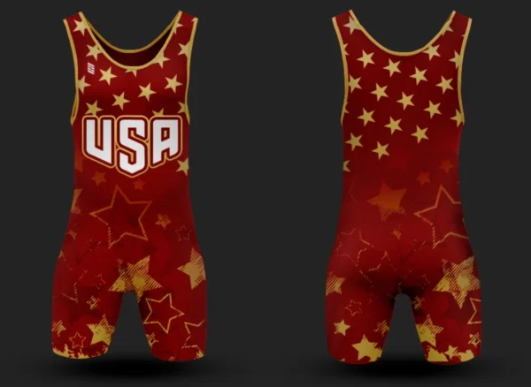 USA Red / Gold Wrestling Singlet